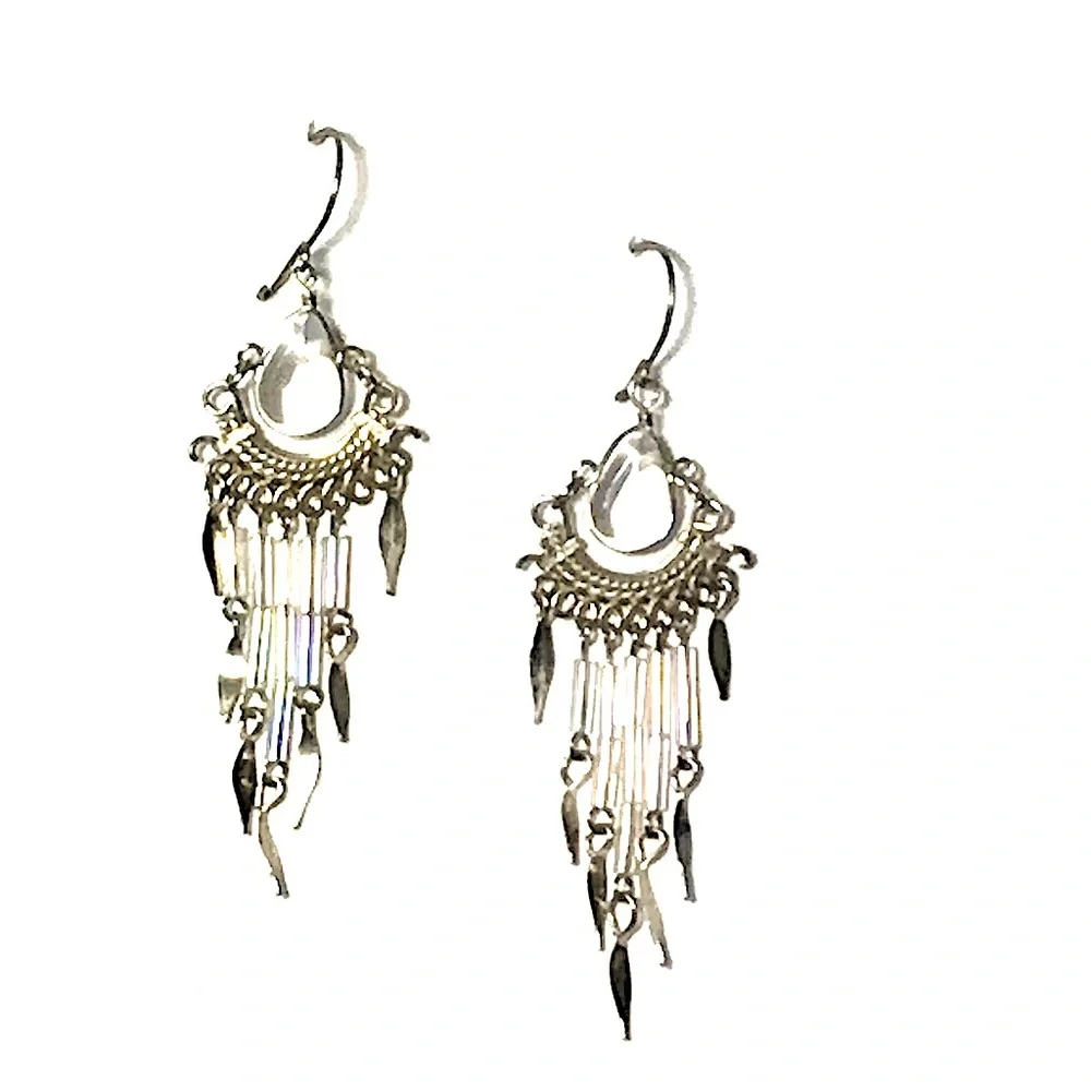 ☀️Clear gem and cylinder beads dangle earrings - Picture 1 of 1